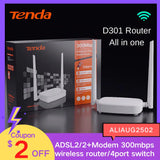 Tenda D301 300Mbps Wireless Router WiFi ADSL Modem Router - Ivory Joy