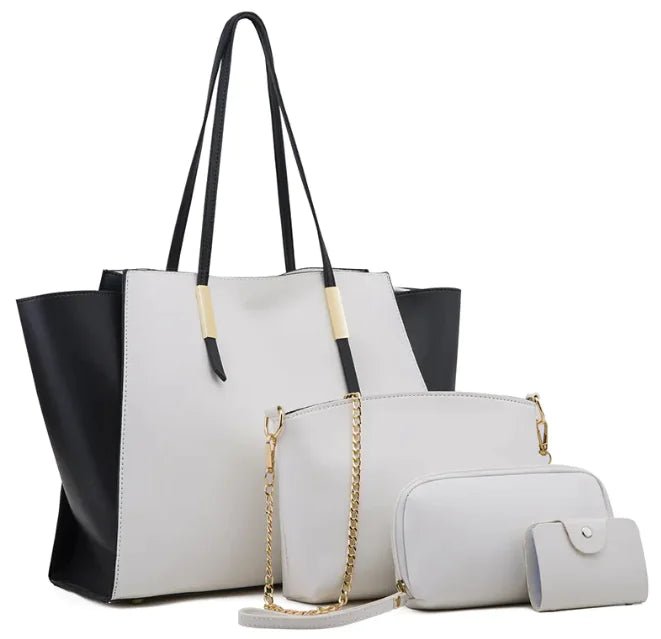 Luxe Women's 4-Piece PU Vegan Leather Bag Set - Ivory Joy