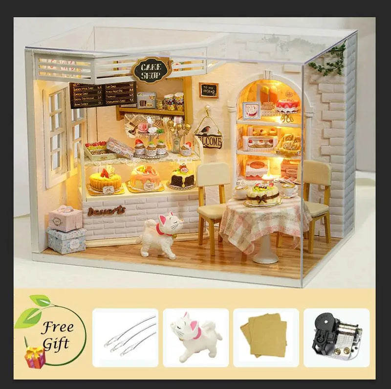 DIY Miniature Dollhouse Kit with Dust Cover - Ivory Joy